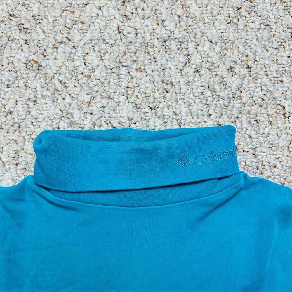 Columbia Vintage Mock Neck Long Sleeve Womens XL Teal Single Stitch 90s Pullover - Picture 2 of 8